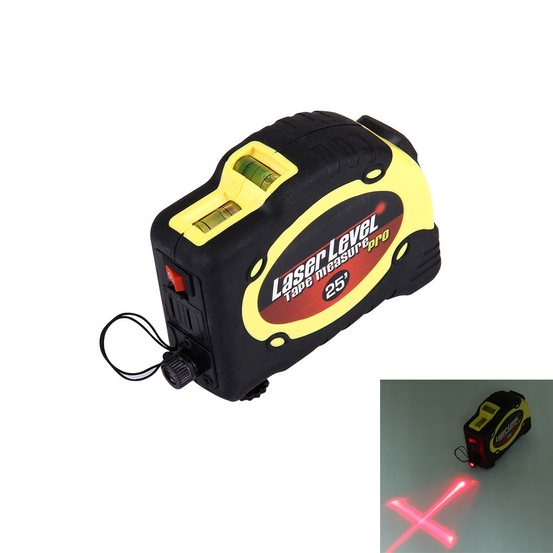 Laser-Level-with-Tape-Measure-Pro-(25-feet)-&-Belt-Clip-/-Can-be-Attached-to-Tripod(Yellow)