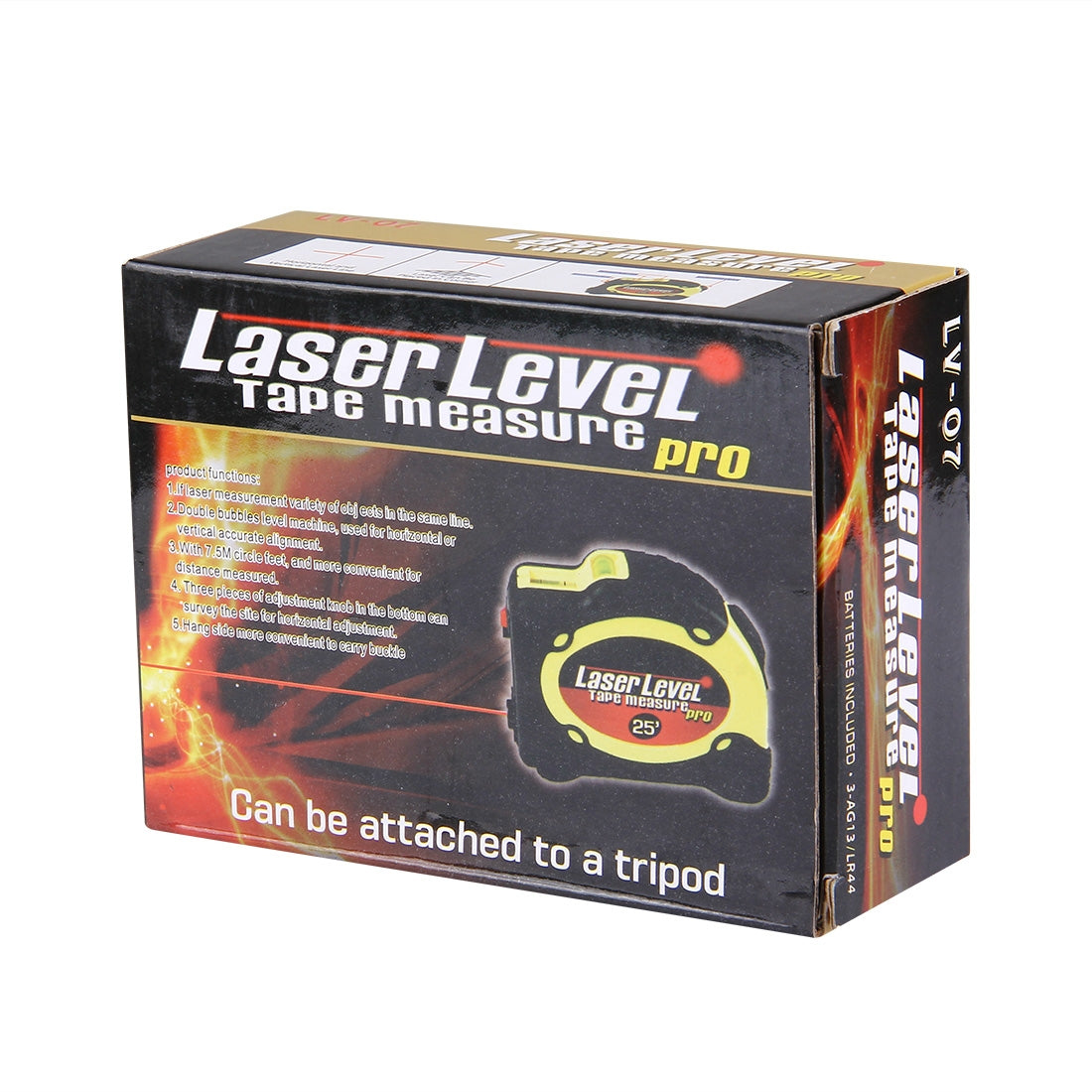 Laser-Level-with-Tape-Measure-Pro-(25-feet)-&-Belt-Clip-/-Can-be-Attached-to-Tripod(Yellow)