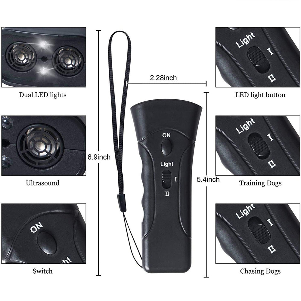 LED-Flashlight-Ultrasonic-Dog-Repeller-Portable-Dog-Trainer,-Colour:-Double-black(Colorful-Package)