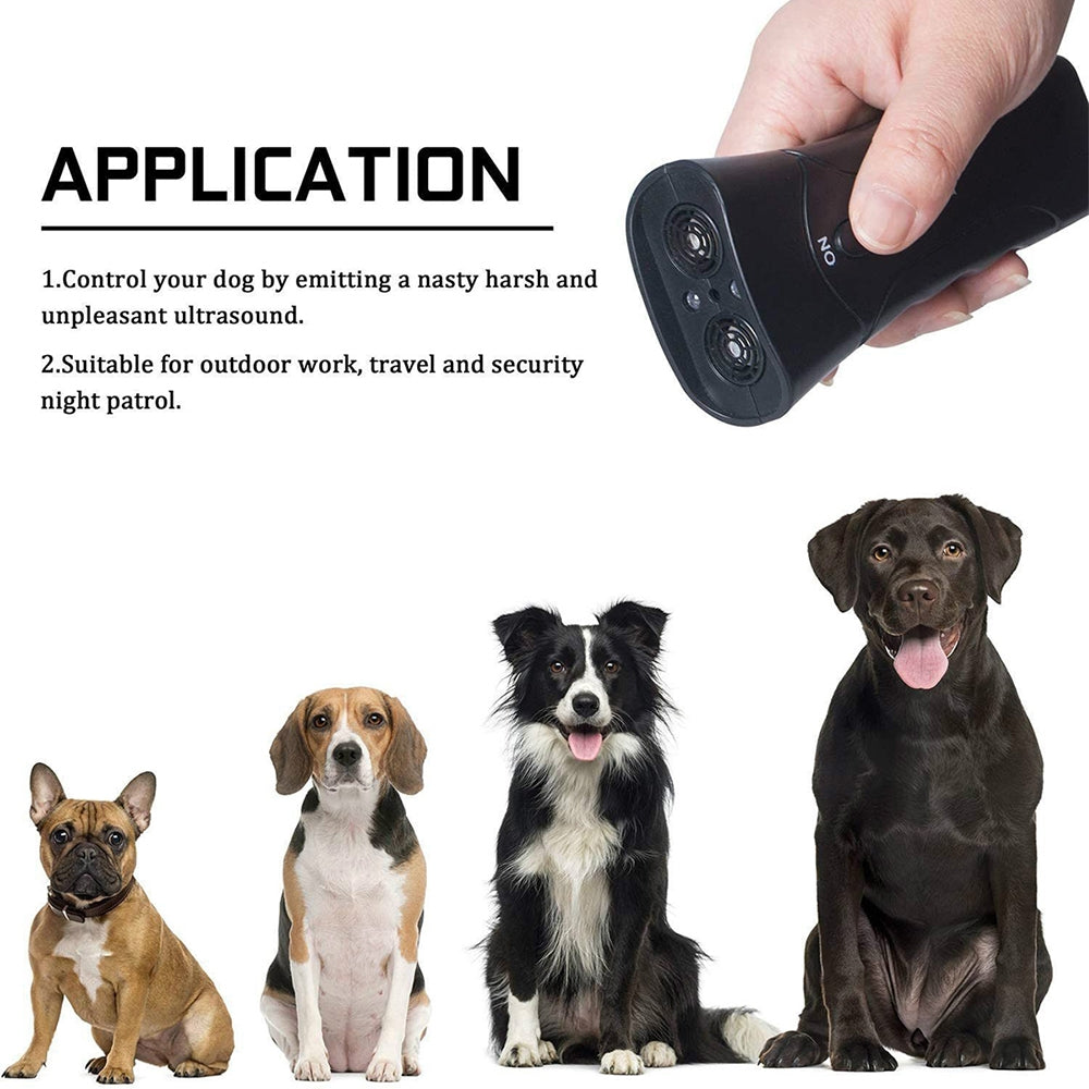 LED-Flashlight-Ultrasonic-Dog-Repeller-Portable-Dog-Trainer,-Colour:-Double-black(Colorful-Package)