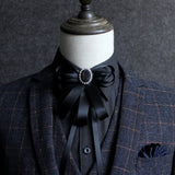 Men-Diamond-Ribbon-Bow-knot-Shirt-Bow-Tie-Clothing-Accessories(Black)
