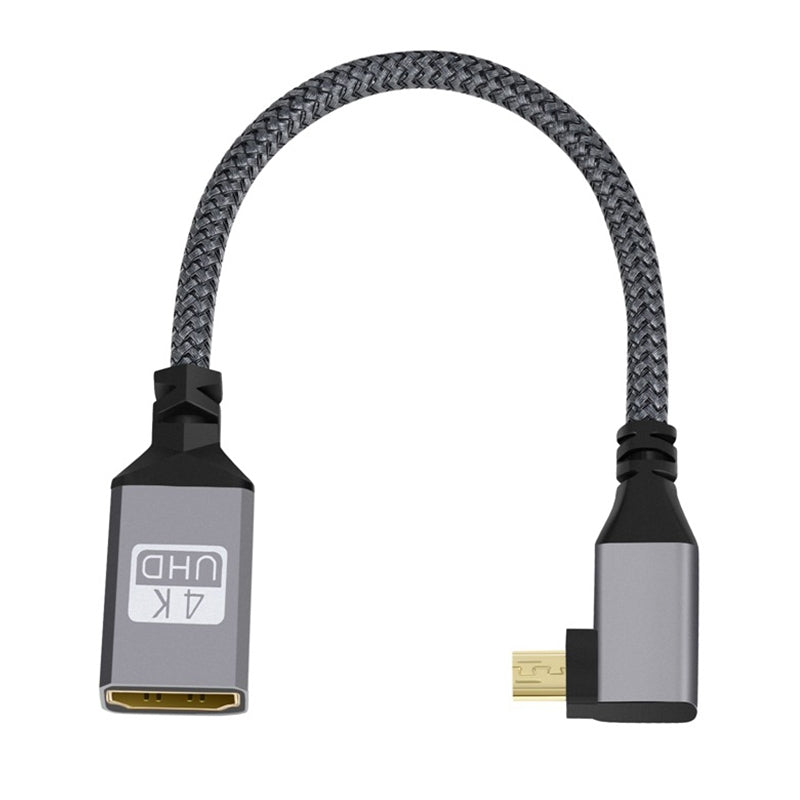 Micro-HDMI-Male-Elbow-to-HDMI-Female-4K-UHD-18Gbps-Connection-Cable,-Length:20cm(Grey)