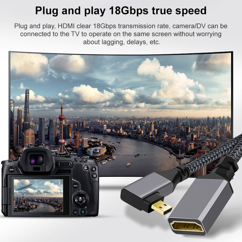 Micro-HDMI-Male-Elbow-to-HDMI-Female-4K-UHD-18Gbps-Connection-Cable,-Length:20cm(Grey)