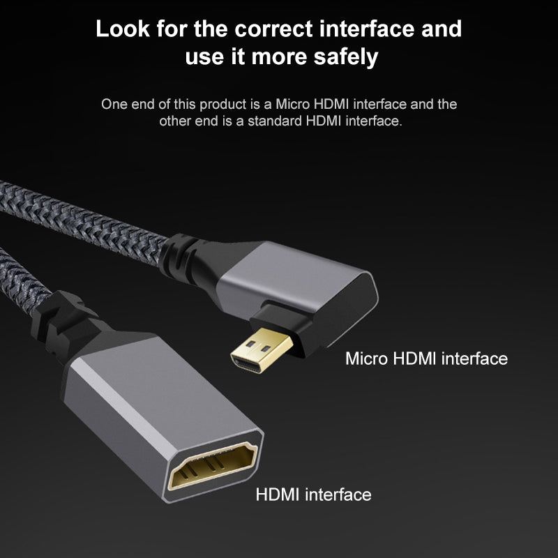 Micro-HDMI-Male-Elbow-to-HDMI-Female-4K-UHD-18Gbps-Connection-Cable,-Length:20cm(Grey)