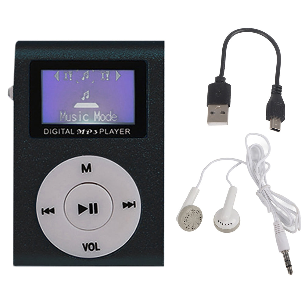 Mini-Lavalier-Metal-MP3-Music-Player-with-Screen,-Style:-with-Earphone+Cable(Black)