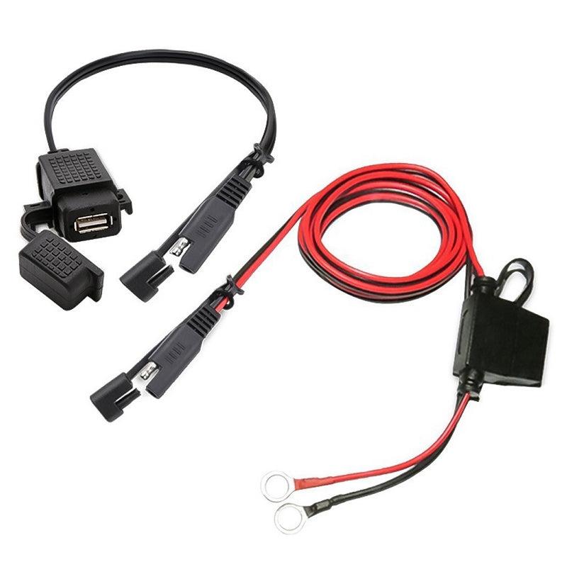 Motorcycle-5V-2.1A-Waterproof-USB-Charger-Kit-SAE-to-USB-Adapter,-with-Extension-Harness