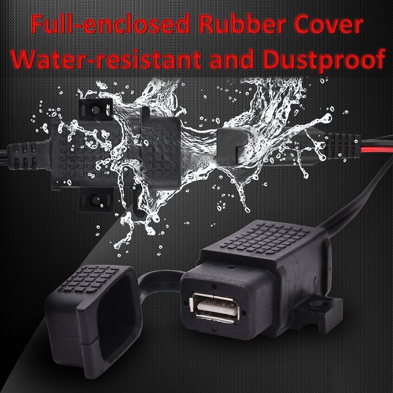 Motorcycle-5V-2.1A-Waterproof-USB-Charger-Kit-SAE-to-USB-Adapter,-with-Extension-Harness