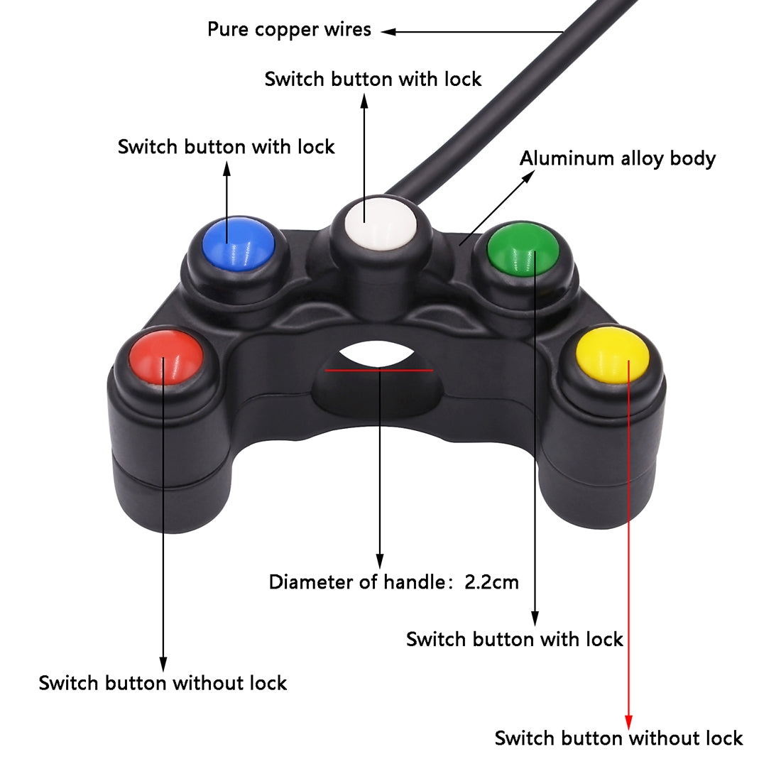 Motorcycle-Headlight-Auxiliary-Light-Horn-Switches-Aluminum-Alloy-Five-position-Faucet-Switches-with-Light