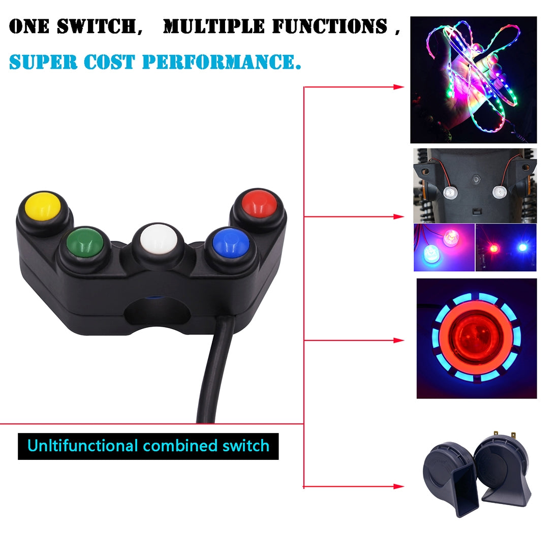 Motorcycle-Headlight-Auxiliary-Light-Horn-Switches-Aluminum-Alloy-Five-position-Faucet-Switches-with-Light