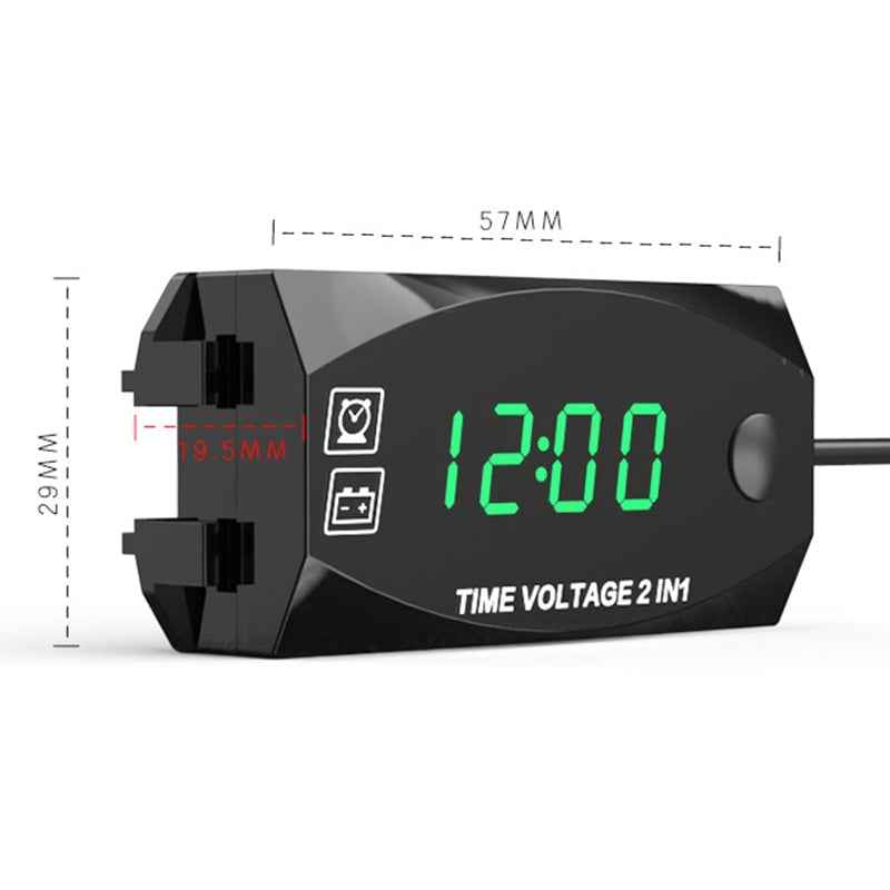 Motorcycle-Multi-functional-2-in-1-Digital-Display-Voltmeter-+-Electronic-Clock,-6-30V-IP67-(Green-Light)