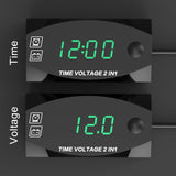 Motorcycle-Multi-functional-2-in-1-Digital-Display-Voltmeter-+-Electronic-Clock,-6-30V-IP67-(Green-Light)