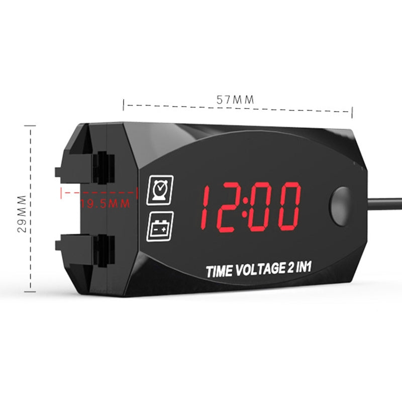 Motorcycle-Multi-functional-2-in-1-Digital-Display-Voltmeter-+-Electronic-Clock,-6-30V-IP67-(Red-Light)