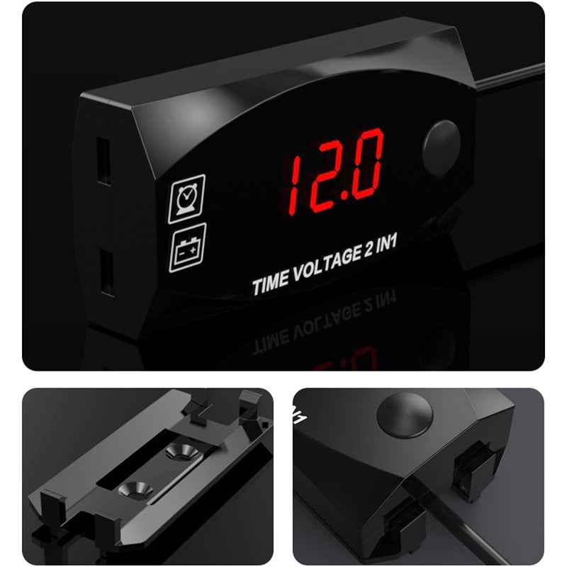 Motorcycle-Multi-functional-2-in-1-Digital-Display-Voltmeter-+-Electronic-Clock,-6-30V-IP67-(Red-Light)