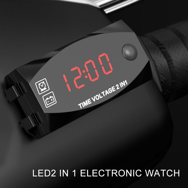 Motorcycle-Multi-functional-2-in-1-Digital-Display-Voltmeter-+-Electronic-Clock,-6-30V-IP67-(Red-Light)
