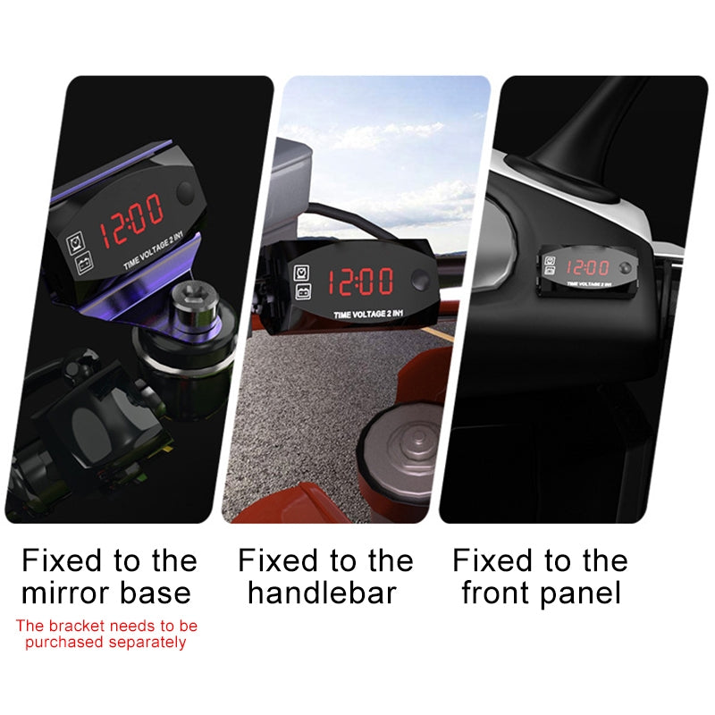 Motorcycle-Multi-functional-2-in-1-Digital-Display-Voltmeter-+-Electronic-Clock,-6-30V-IP67-(Red-Light)