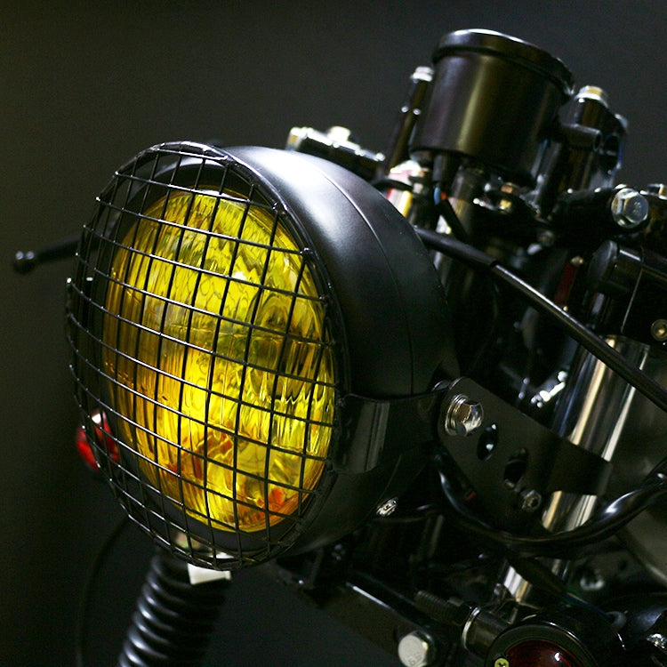 Motorcycle-Reticular-Retro-Lamp-LED-Headlight-Modification-Accessories-for-Halley-/-Honda-CG125-/-Suzuki-GN125(Yellow)