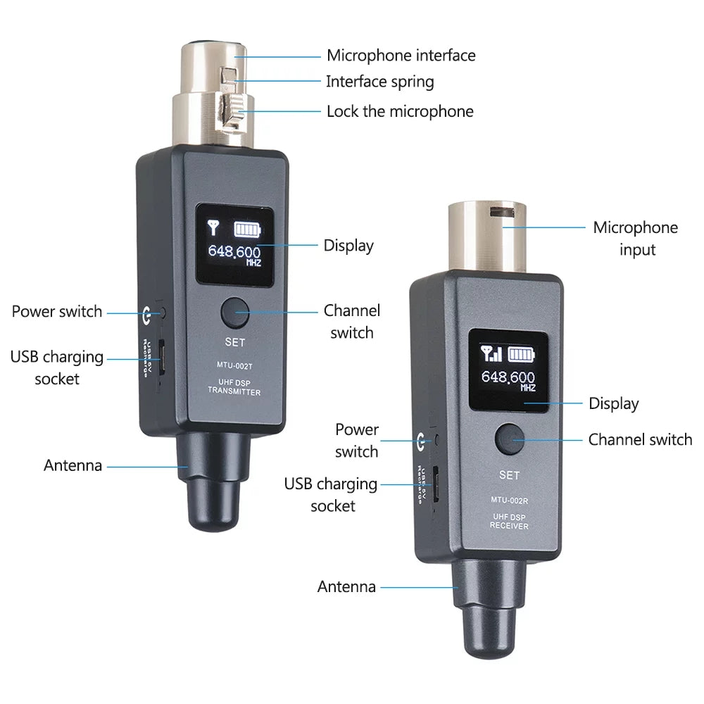 MTU-002-Microphone-Wireless-System-UHF-DSP-Transmitter-&-Receiver-Mic/Line-Two-Modes