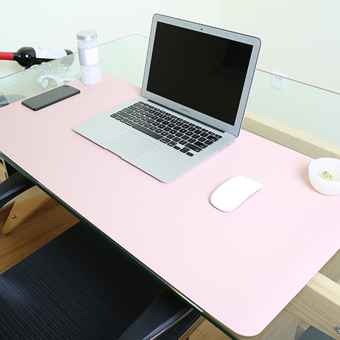 Multifunction-Business-PU-Leather-Mouse-Pad-Keyboard-Pad-Table-Mat-Computer-Desk-Mat,-Size:-60-x-30cm(Pink)