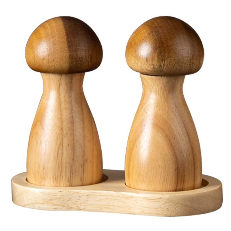 Mushroom-Shaped-Pepper-Grinder-Wooden-Kitchen-Grinding-Tool,-Spec:-Double+Base