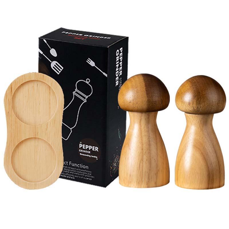Mushroom-Shaped-Pepper-Grinder-Wooden-Kitchen-Grinding-Tool,-Spec:-Double+Base