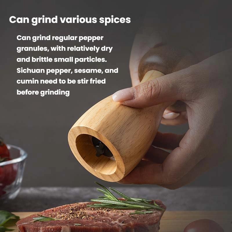 Mushroom-Shaped-Pepper-Grinder-Wooden-Kitchen-Grinding-Tool,-Spec:-Double+Base
