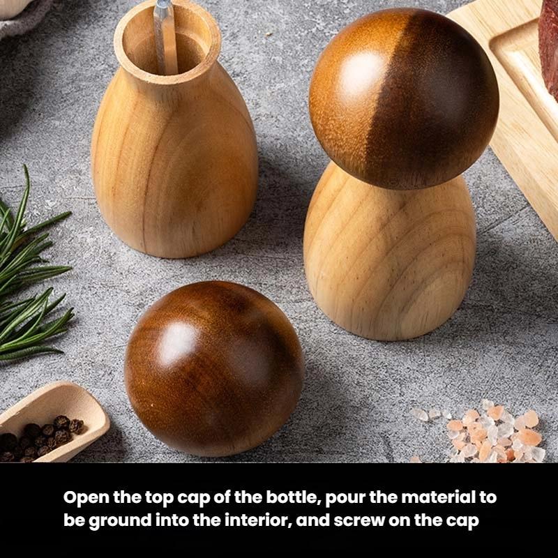 Mushroom-Shaped-Pepper-Grinder-Wooden-Kitchen-Grinding-Tool,-Spec:-Double+Base