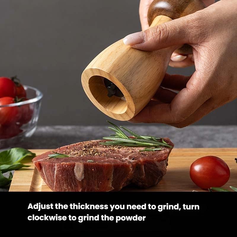 Mushroom-Shaped-Pepper-Grinder-Wooden-Kitchen-Grinding-Tool,-Spec:-Double+Base
