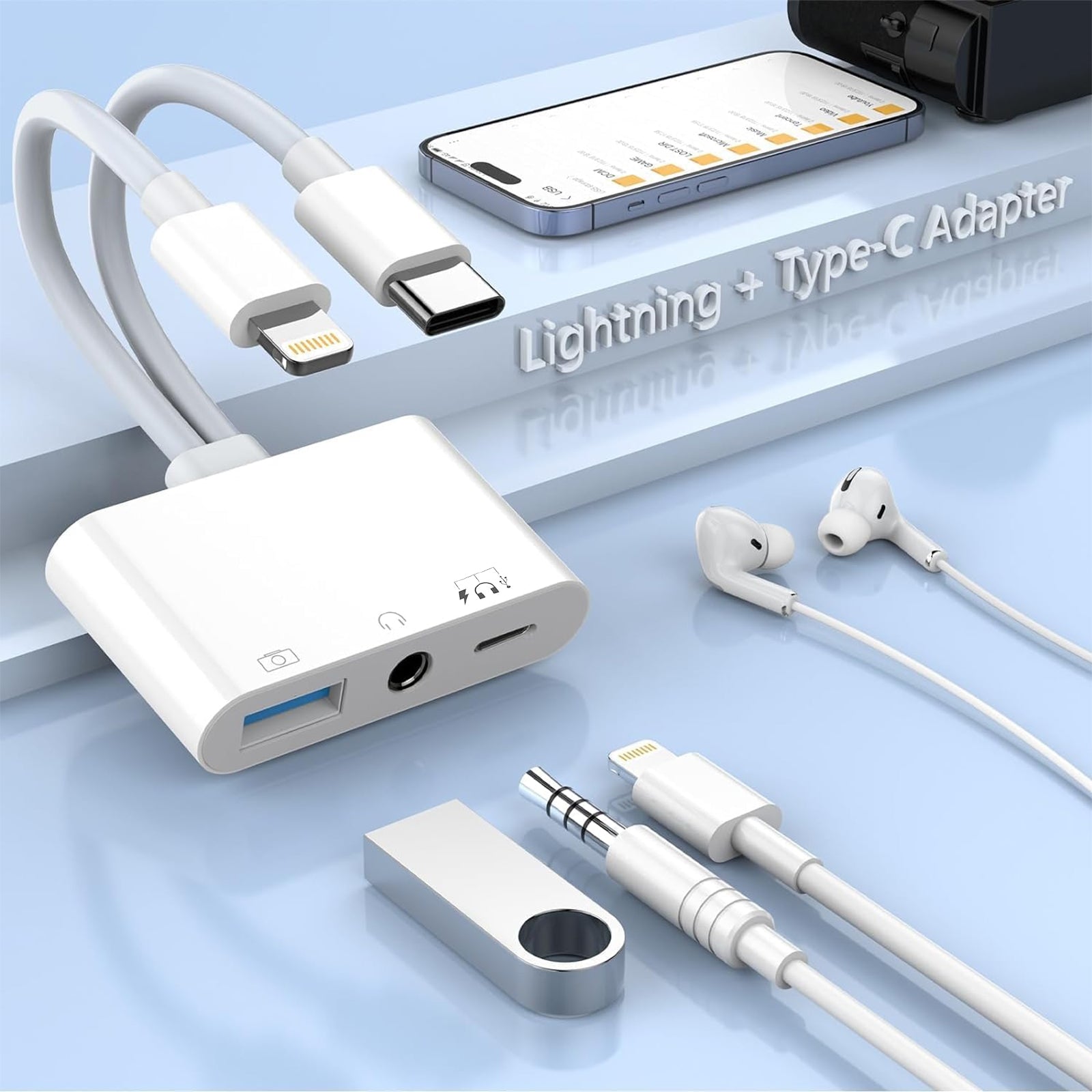 NK-109Pro-USB-C/Type-C+8-Pin-to-USB+3.5mm+USB-C/Type-C-Multifunctional-Audio-Adapter