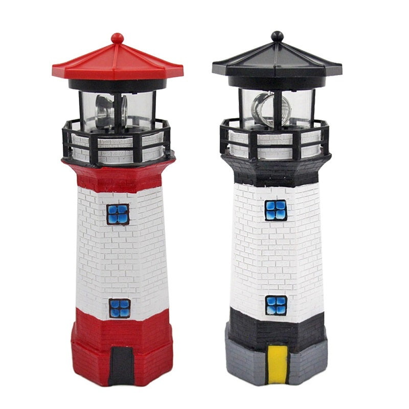 Outdoor-Garden-Decoration-Solar-Lighthouse-Resin-LED-Revolving-Light(Red-White)