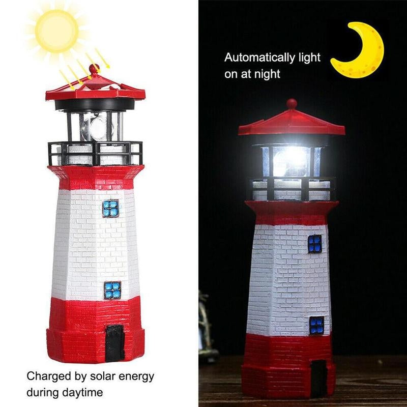 Outdoor-Garden-Decoration-Solar-Lighthouse-Resin-LED-Revolving-Light(Red-White)