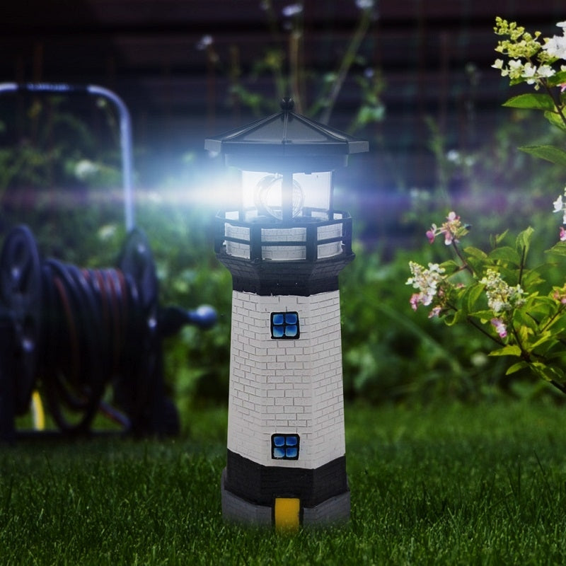 Outdoor-Garden-Decoration-Solar-Lighthouse-Resin-LED-Revolving-Light(Red-White)