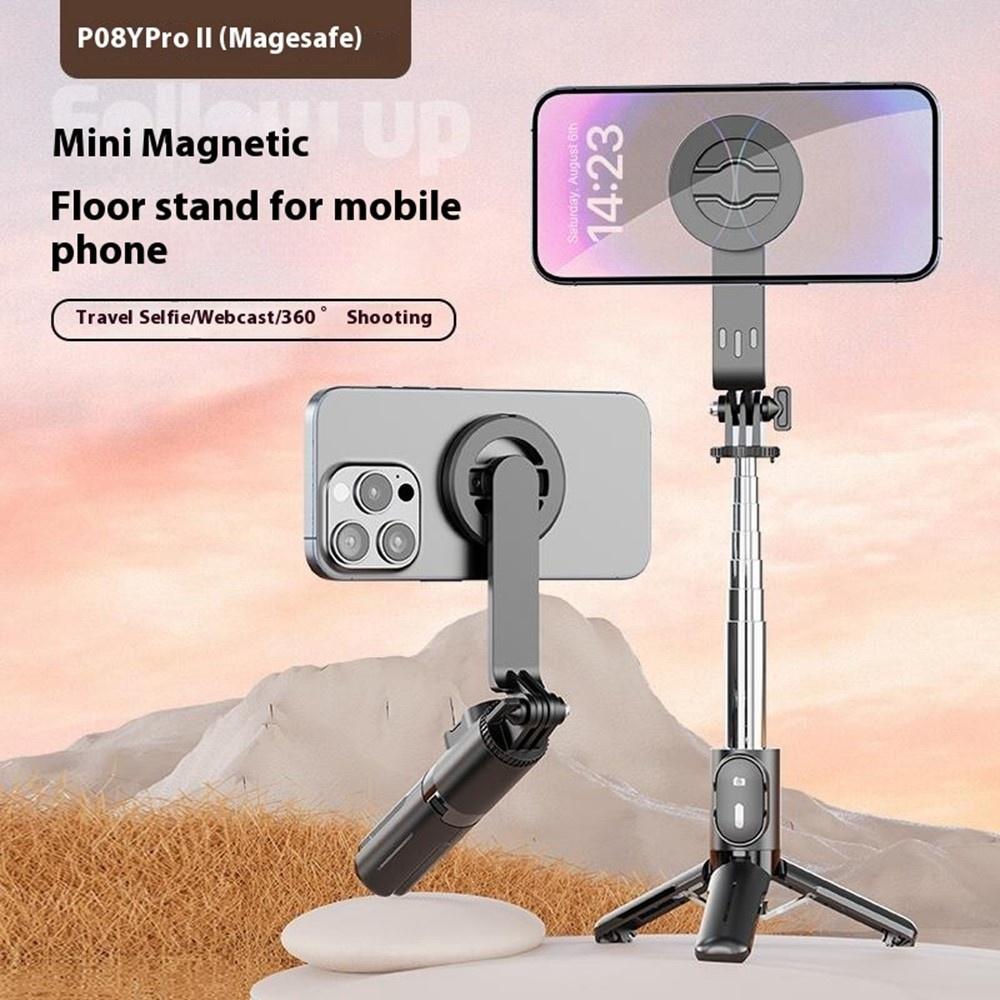 P08Y-Pro-F2-Portable-Travel-Selfie-Stick-Tripod-Mini-MagSafe-Phone-Stand-with-Remote-Control-and-Fill-Lights(Black)