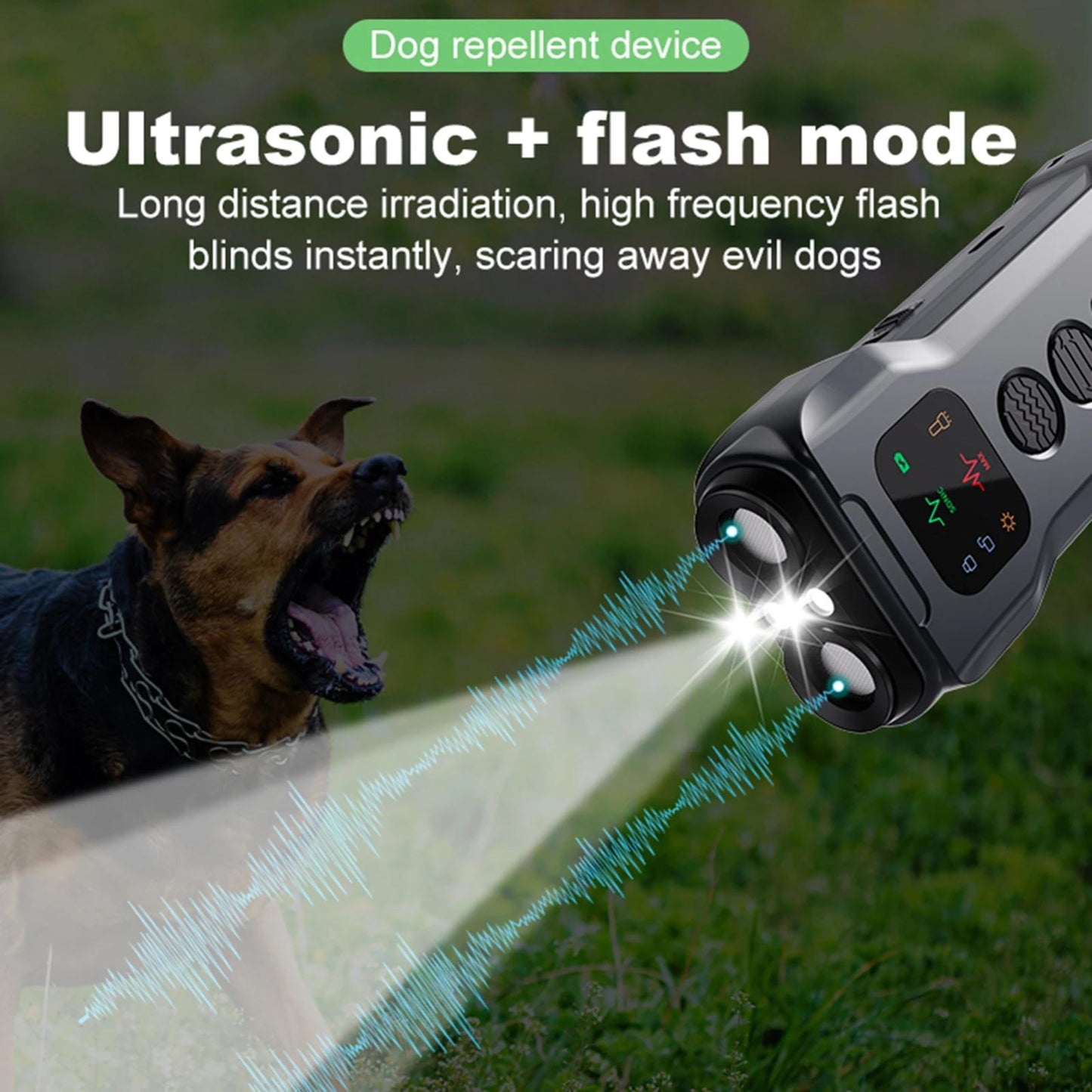 P9-Dual-Head-Ultrasonic-Dog-Deterrent-Rechargeable-Anti-Bark-Device-with-Color-Screen,-LED-Tail-Light(Black)