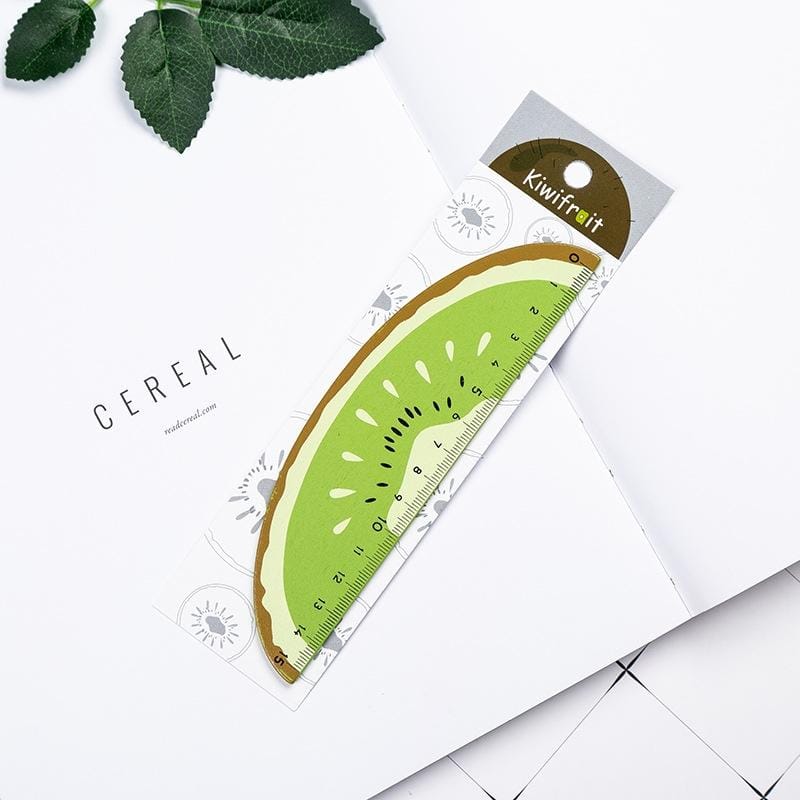 Cartoon Fruit Wooden Straight Ruler Measure Drawing Stationery School Office Supply Gift, Length:15cm (Lemon)