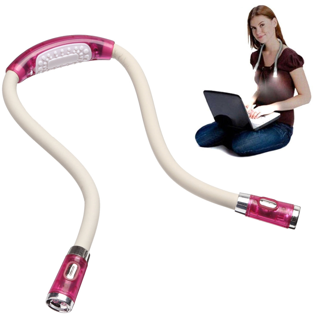 Portable-U-shaped-LED-Flexible-Handsfree-Hug-Neck-Reading-Book-Lamp-Torch(Pink)