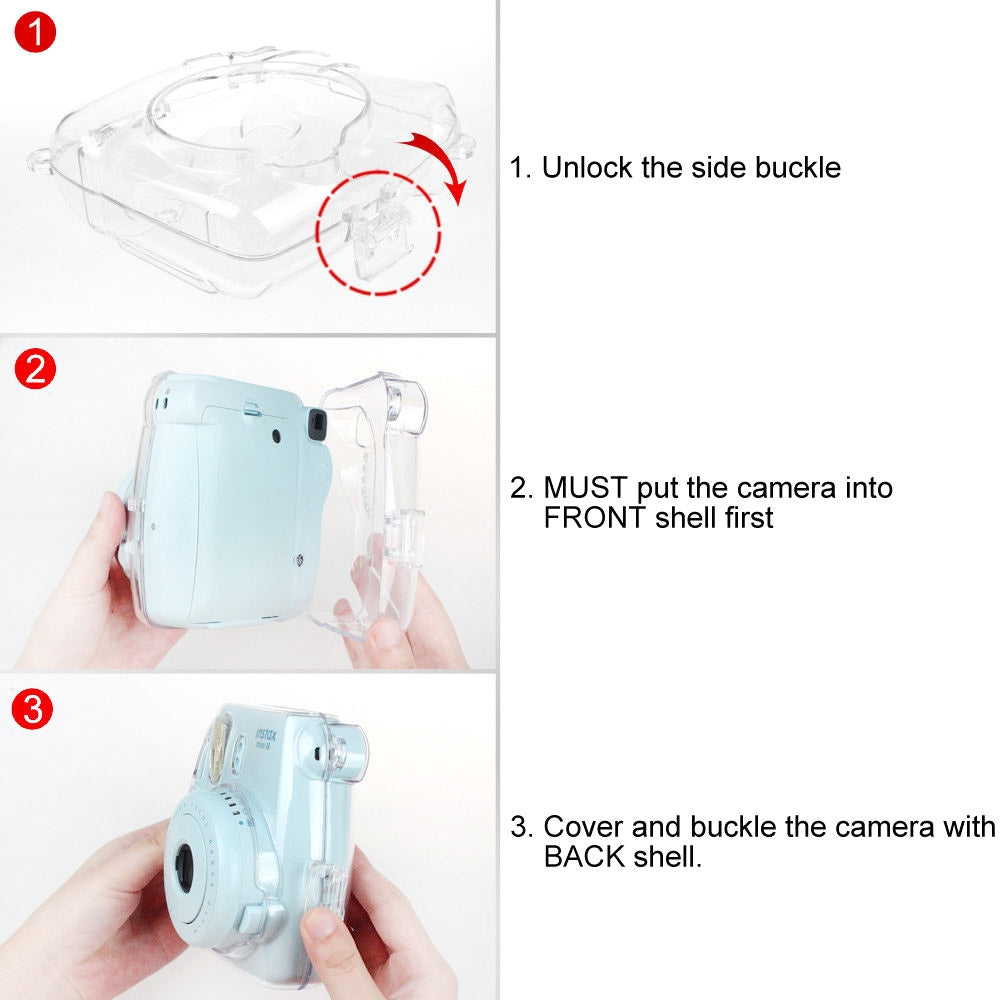 Protective-Crystal-Shell-Case-with-Strap-for-FUJIFILM-instax-mini-9-/-mini-8+-/-mini-8(Transparent)