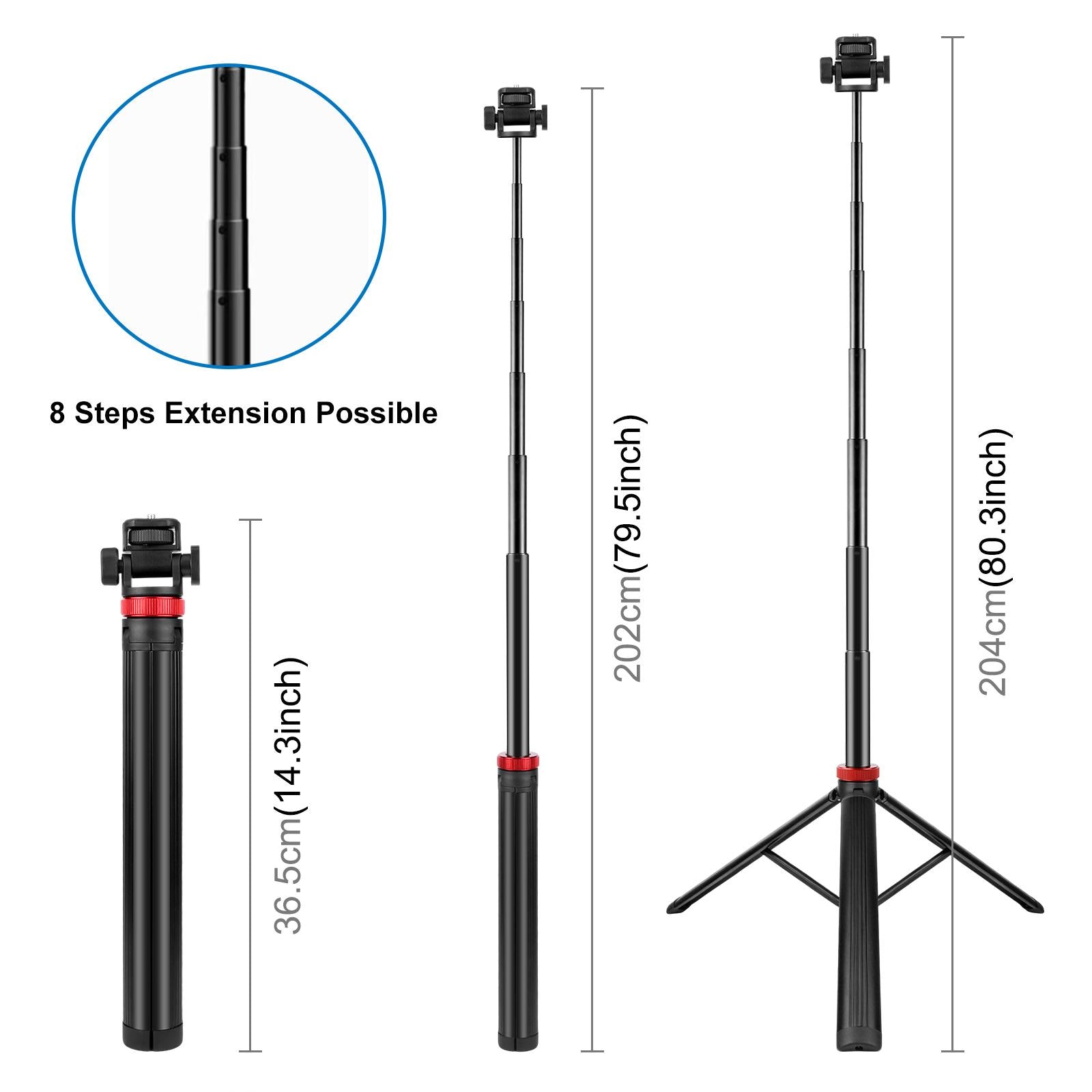 PULUZ-2m-8-section-Aluminum-Alloy-Broadcast-Fill-Light-Bracket-Telescopic-Tripod-(Black)