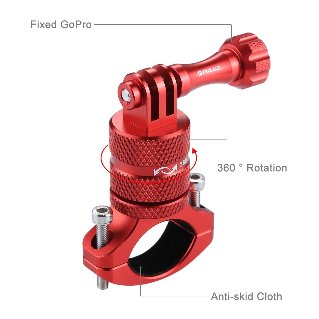 PULUZ-360-Degree-Rotation-Bike-Aluminum-Handlebar-Adapter-Mount-with-Screw-for-GoPro,-Insta360,-DJI-and-Other-Action-Cameras(Red)