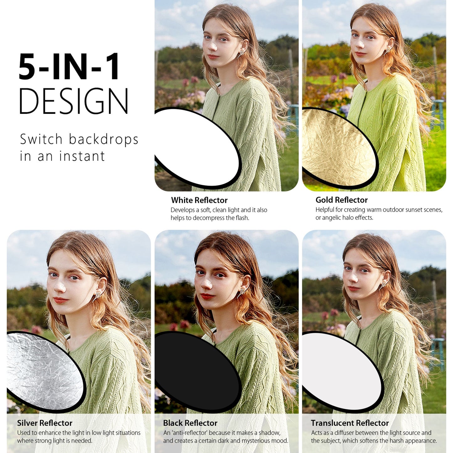 PULUZ-80cm-5-in-1-(Silver-/-Translucent-/-Gold-/-White-/-Black)-Folding-Photo-Studio-Reflector-Board