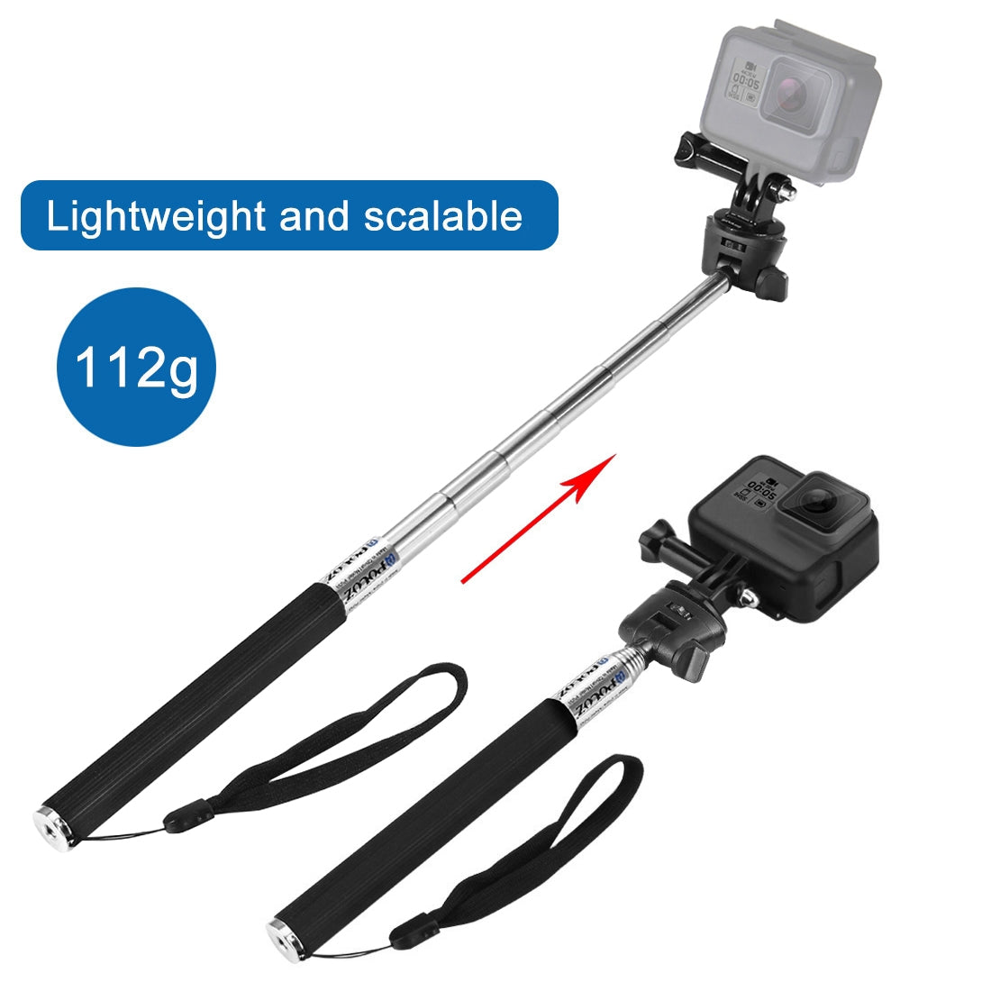 PULUZ-Extendable-Handheld-Selfie-Monopod-for-GoPro,-Insta360,-DJI-and-Other-Action-Cameras,-Length:-22.5-80cm