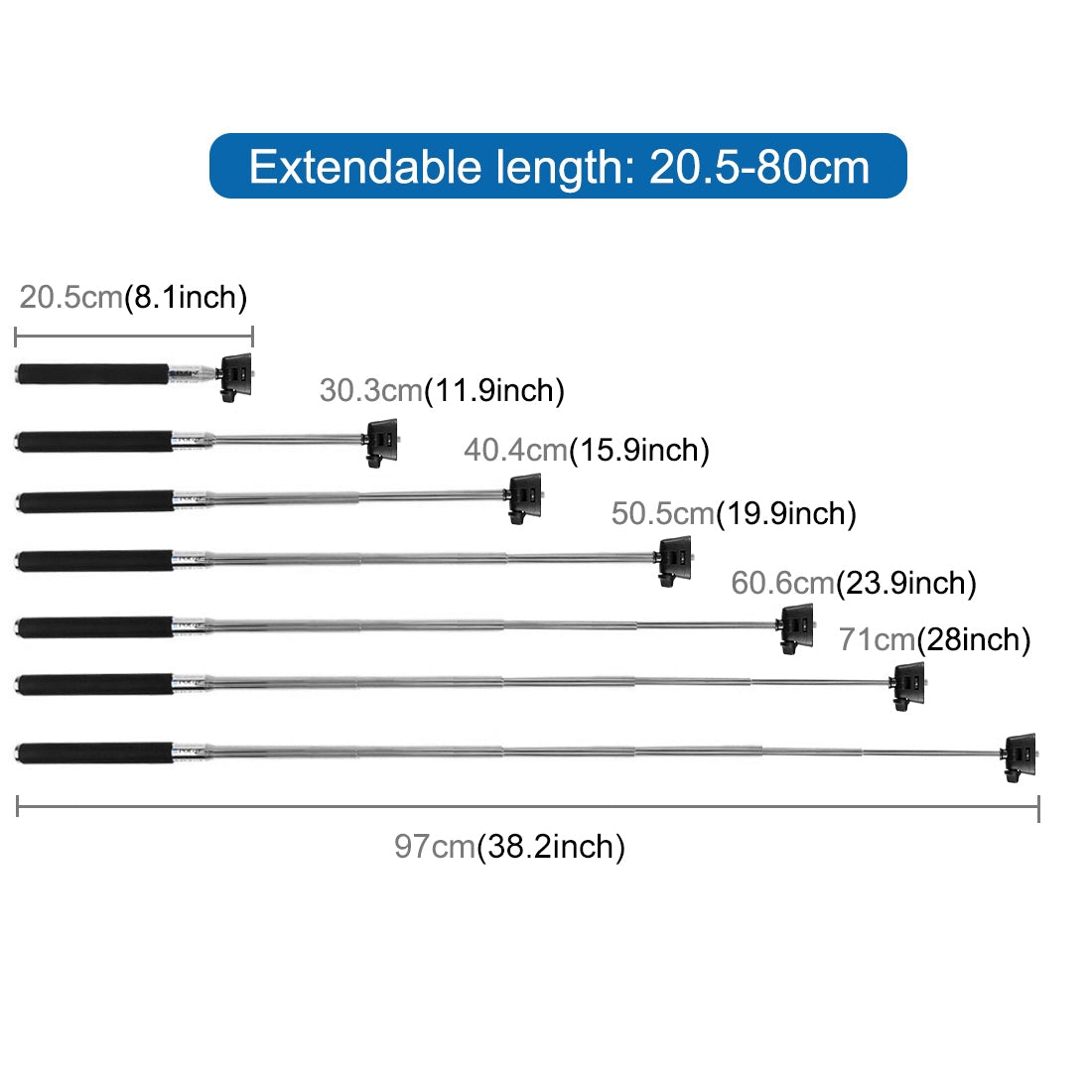 PULUZ-Extendable-Handheld-Selfie-Monopod-for-GoPro,-Insta360,-DJI-and-Other-Action-Cameras,-Length:-22.5-80cm