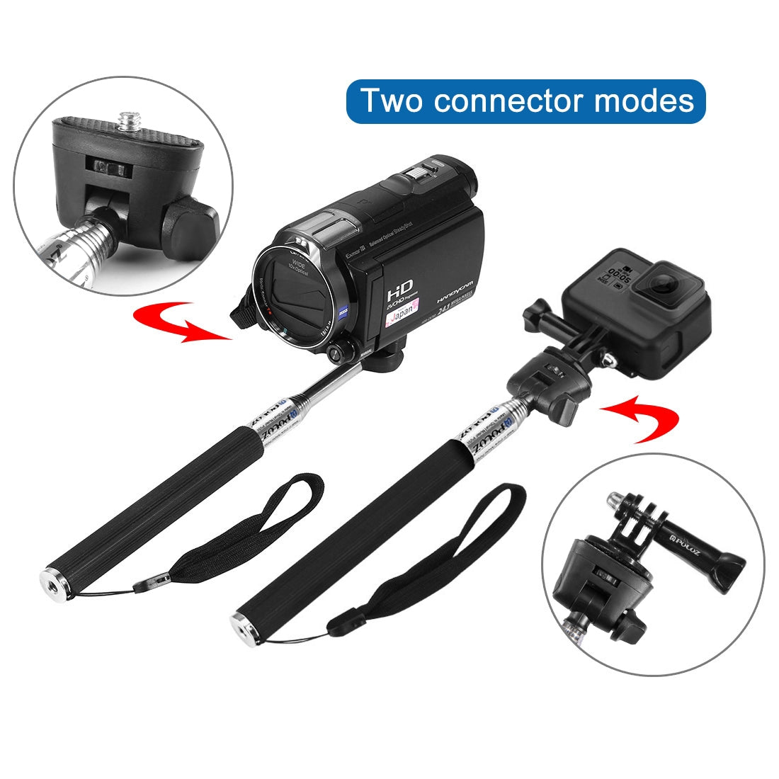 PULUZ-Extendable-Handheld-Selfie-Monopod-for-GoPro,-Insta360,-DJI-and-Other-Action-Cameras,-Length:-22.5-80cm
