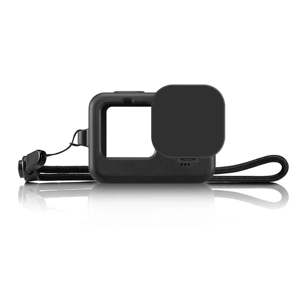 PULUZ-for-GoPro-HERO12-Black-/11-Black-/10-Black-/9-Black-Silicone-Protective-Case-Cover-with-Wrist-Strap-&-Lens-Cover(Black)