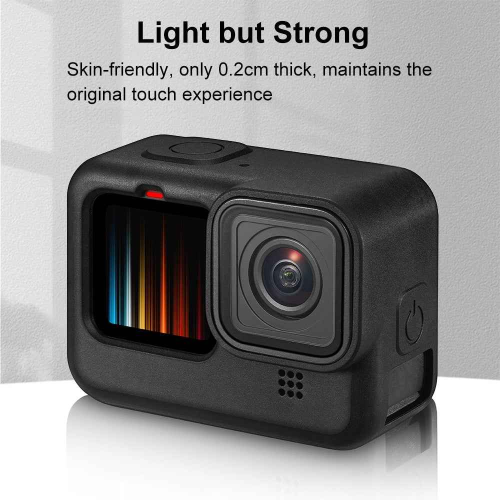 PULUZ-for-GoPro-HERO12-Black-/11-Black-/10-Black-/9-Black-Silicone-Protective-Case-Cover-with-Wrist-Strap-&-Lens-Cover(Black)