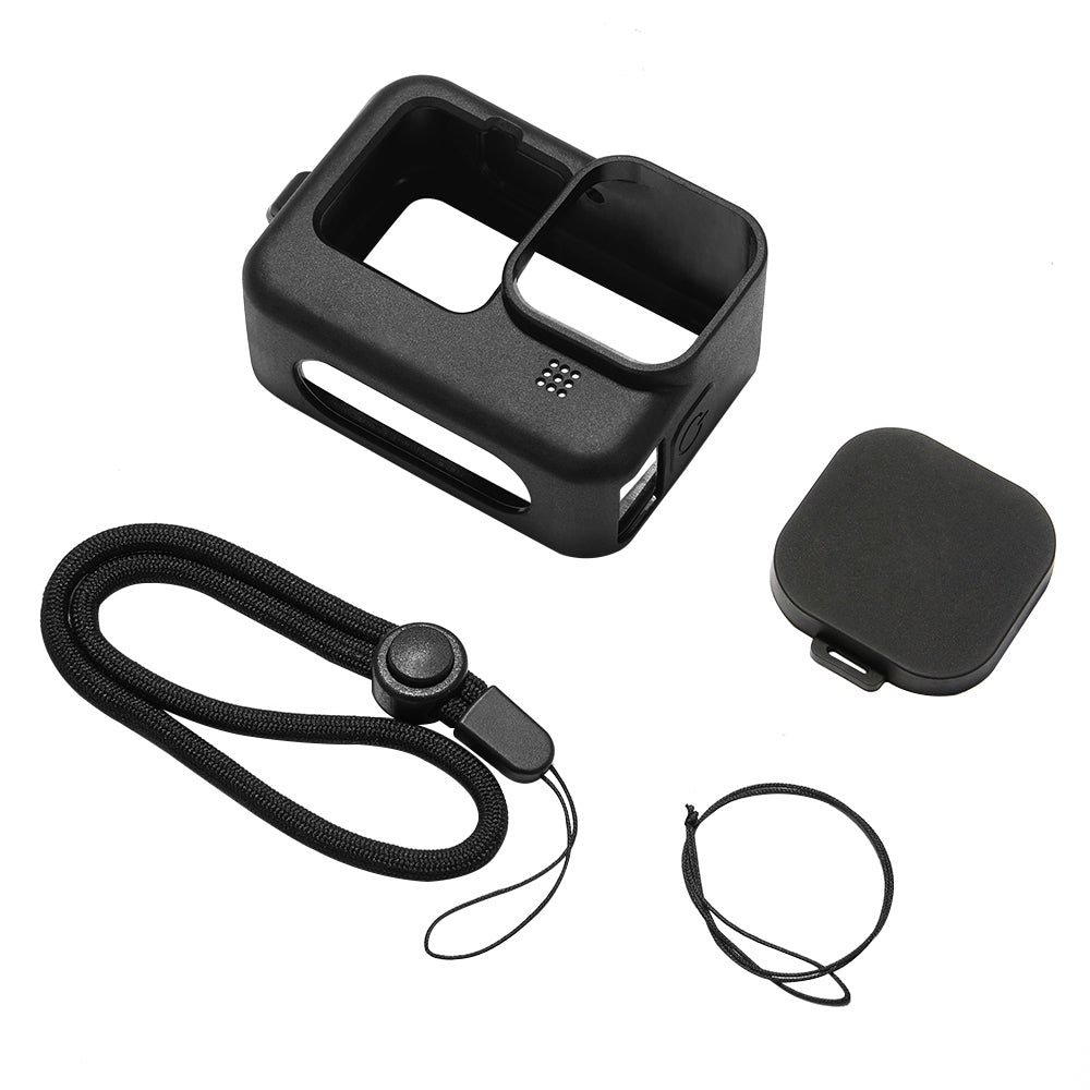 PULUZ-for-GoPro-HERO12-Black-/11-Black-/10-Black-/9-Black-Silicone-Protective-Case-Cover-with-Wrist-Strap-&-Lens-Cover(Black)