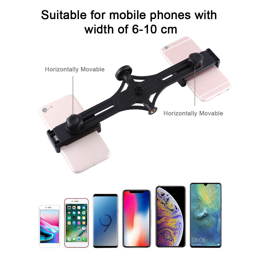 PULUZ-Live-Broadcast-Dual-Phone-Brackets-Horizontal-Holder-for-iPhone,-Galaxy,-Huawei,-Xiaomi,-Sony-and-Other-Smart-Phones(Black)