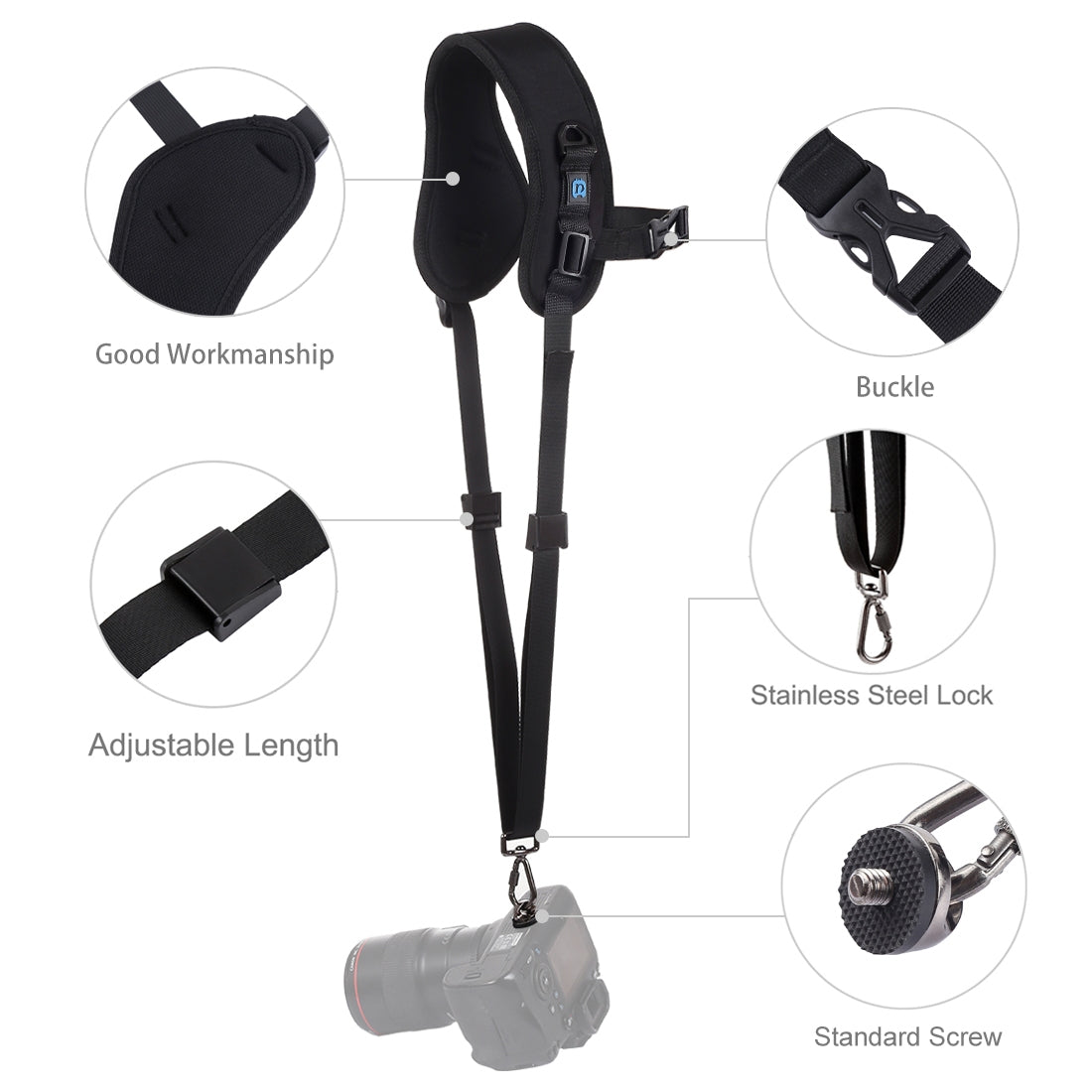 PULUZ-Quick-Release-Anti-Slip-Soft-Pad-Nylon-Breathable-Curved-Camera-Strap-with-Metal-Hook-for-SLR-/-DSLR-Cameras