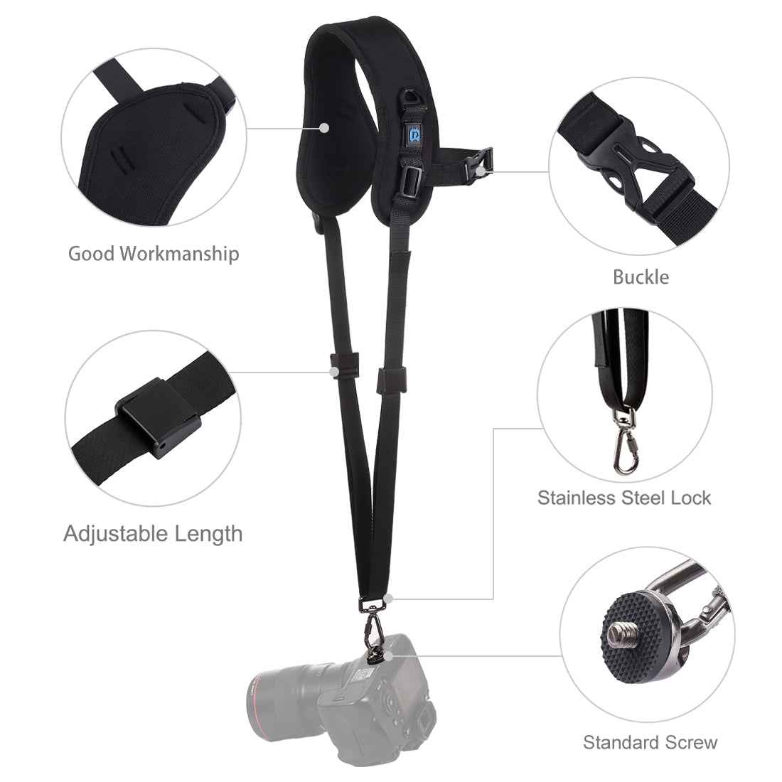 PULUZ-Quick-Release-Anti-Slip-Soft-Pad-Nylon-Breathable-Curved-Camera-Strap-with-Metal-Hook-for-SLR-/-DSLR-Cameras