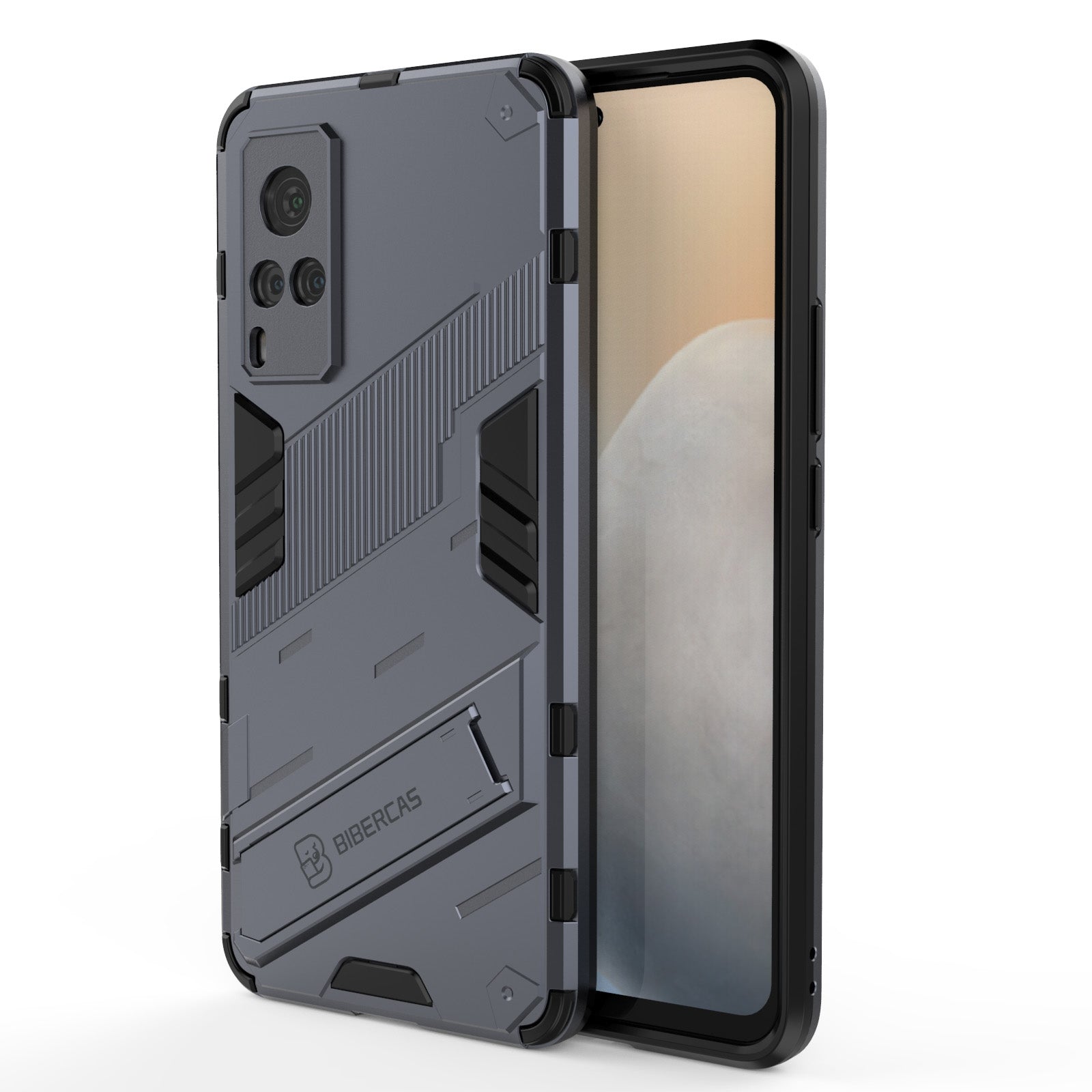 Punk-Armor-2-in-1-PC-+-TPU-Shockproof-Case-with-Invisible-Holder-For-vivo-X60-5G(Grey)