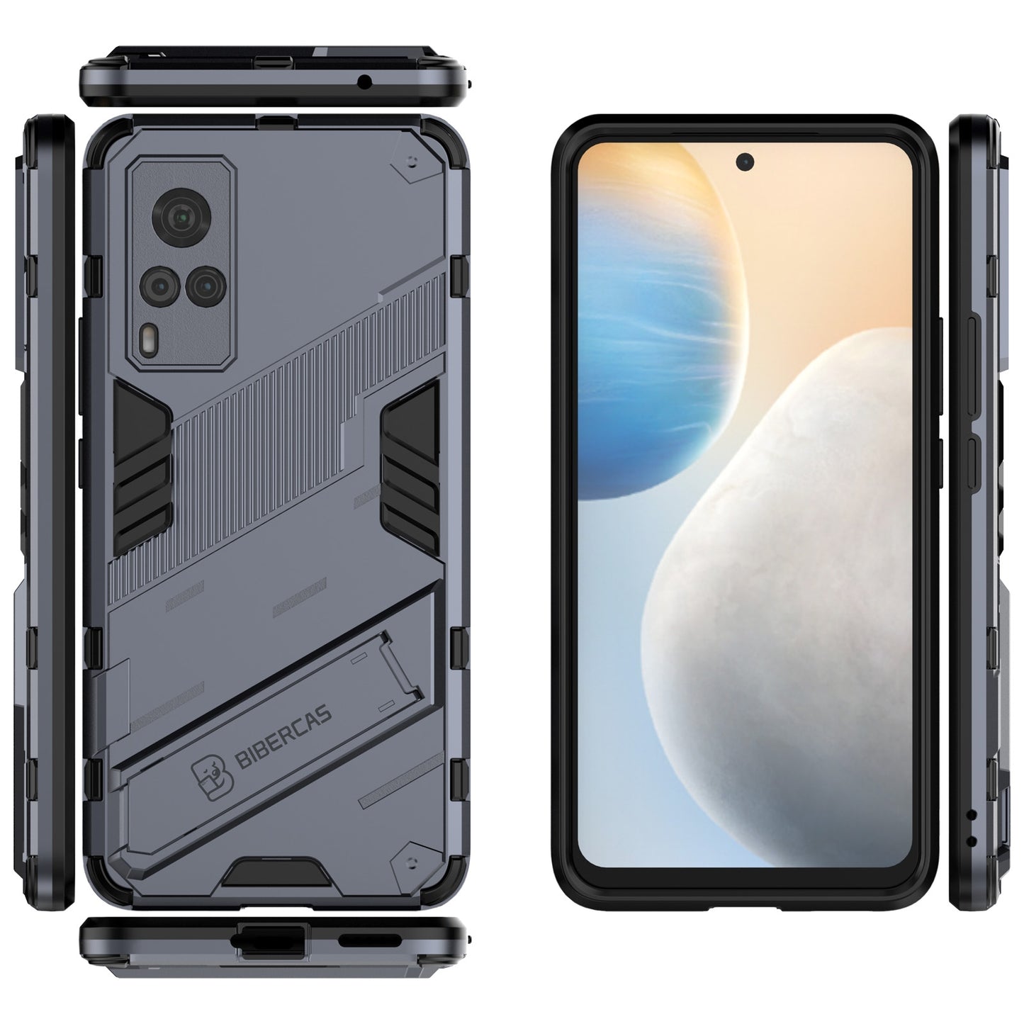 Punk-Armor-2-in-1-PC-+-TPU-Shockproof-Case-with-Invisible-Holder-For-vivo-X60-5G(Grey)